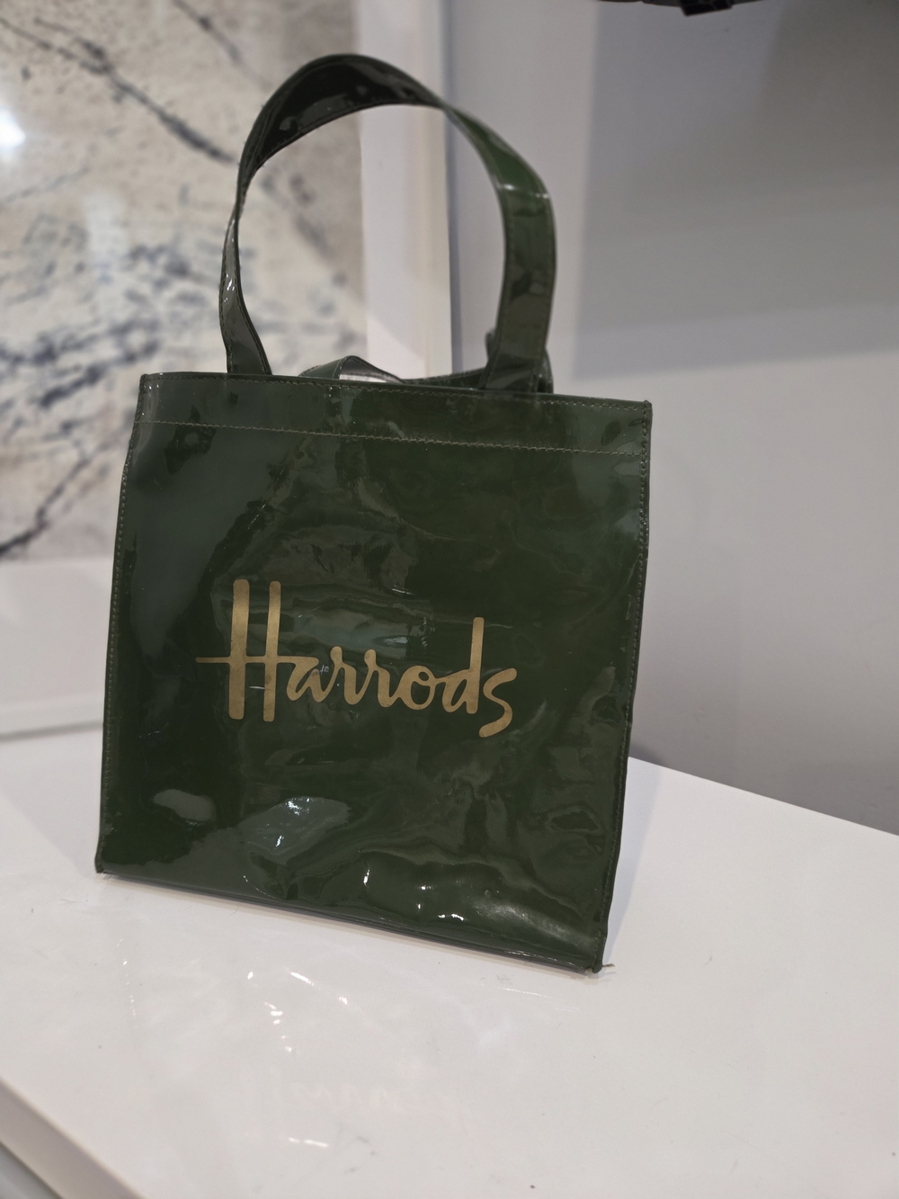 Harrods Dark Green Patent Tote Bag